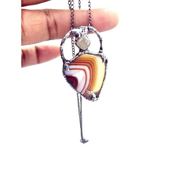 Orange agate and rutilated quartz crystal necklace jewelry handmade - Picture 12 of 12